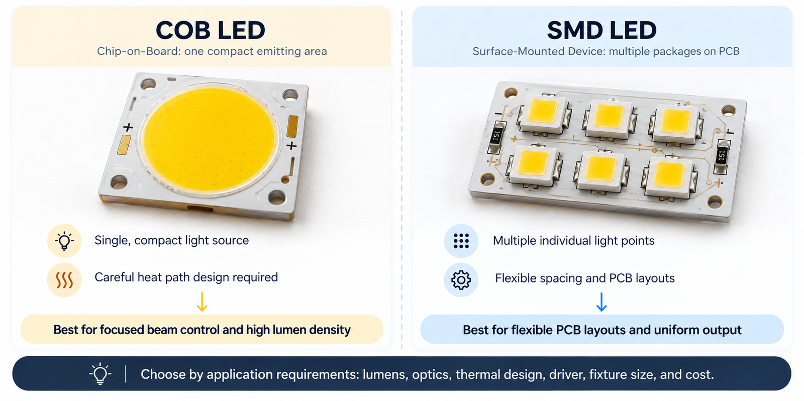 COB vs SMD LED package structure comparison diagram